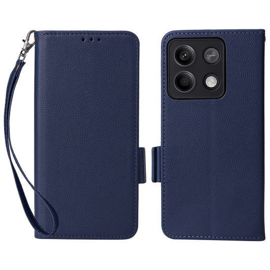 For Xiaomi Redmi Note 13 5G Cover Leather Wallet Stand Cell Phone Case with Strap - Dark Blue