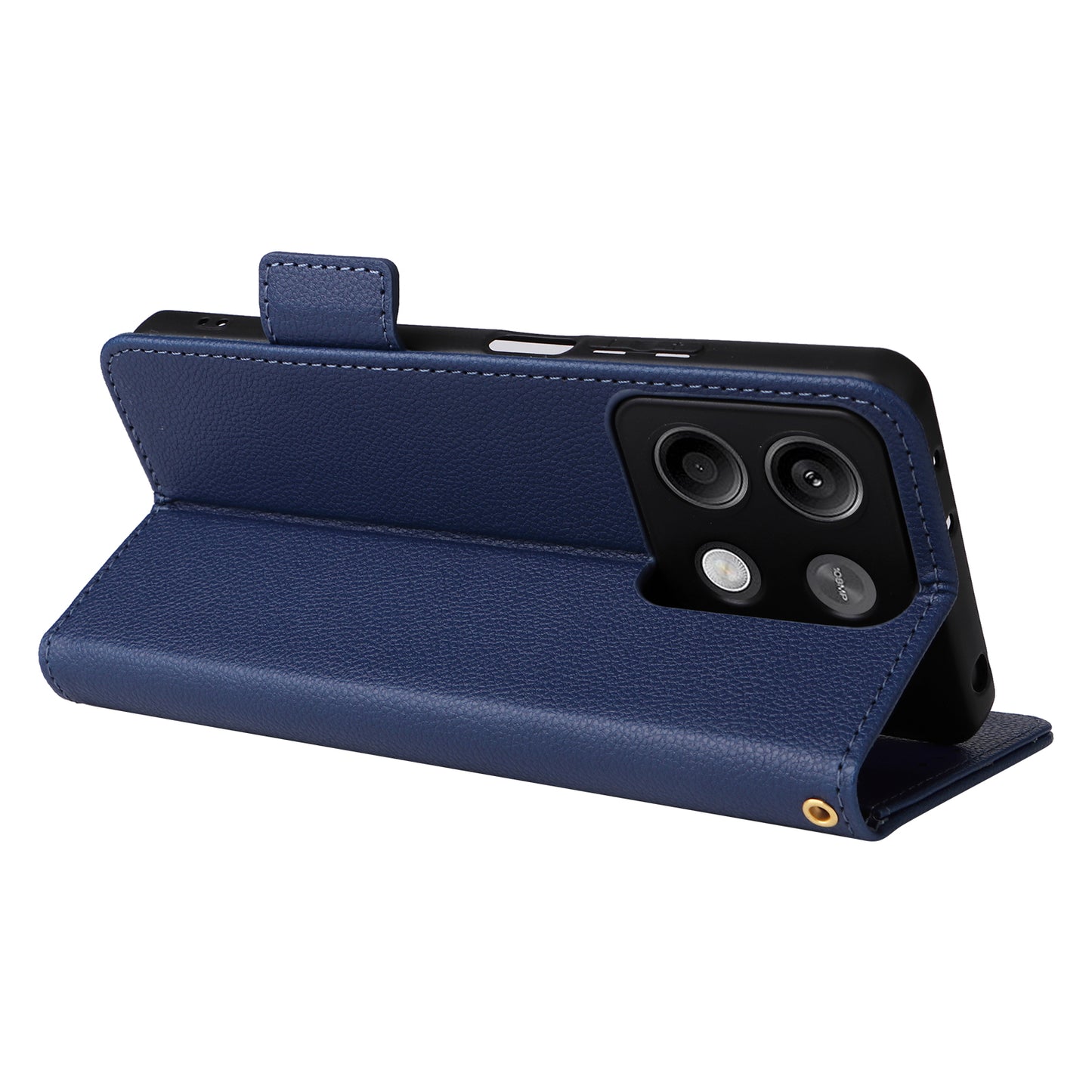 For Xiaomi Redmi Note 13 5G Cover Leather Wallet Stand Cell Phone Case with Strap - Dark Blue