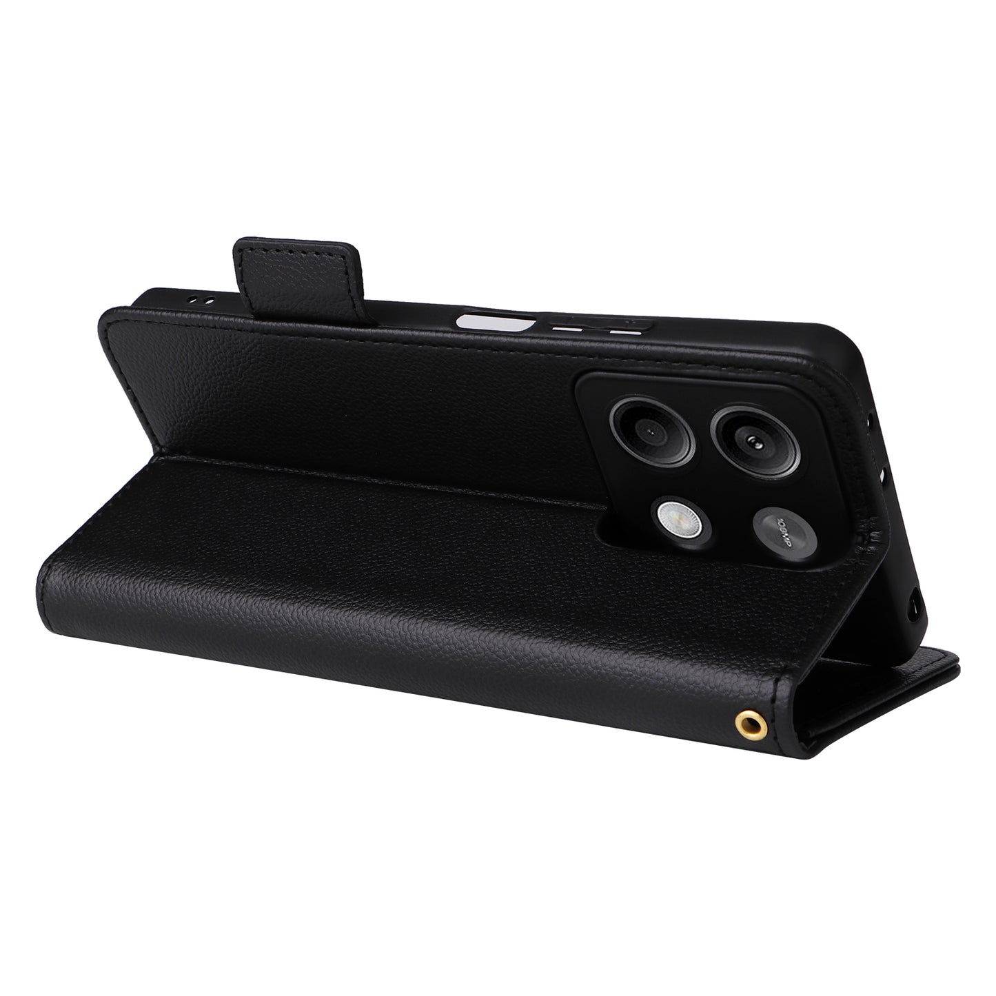 For Xiaomi Redmi Note 13 5G Cover Leather Wallet Stand Cell Phone Case with Strap - Black