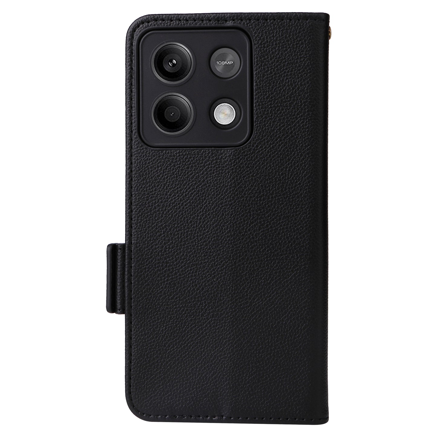 For Xiaomi Redmi Note 13 5G Cover Leather Wallet Stand Cell Phone Case with Strap - Black