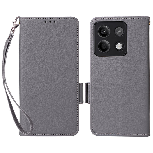For Xiaomi Redmi Note 13 5G Cover Leather Wallet Stand Cell Phone Case with Strap - Grey