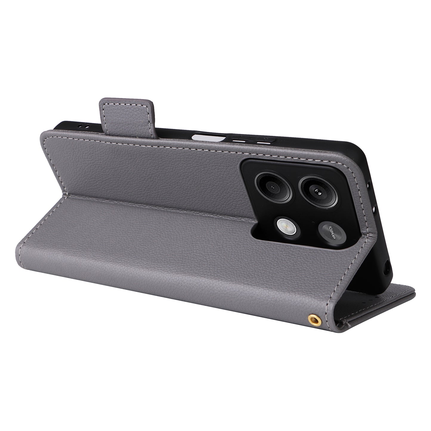 For Xiaomi Redmi Note 13 5G Cover Leather Wallet Stand Cell Phone Case with Strap - Grey