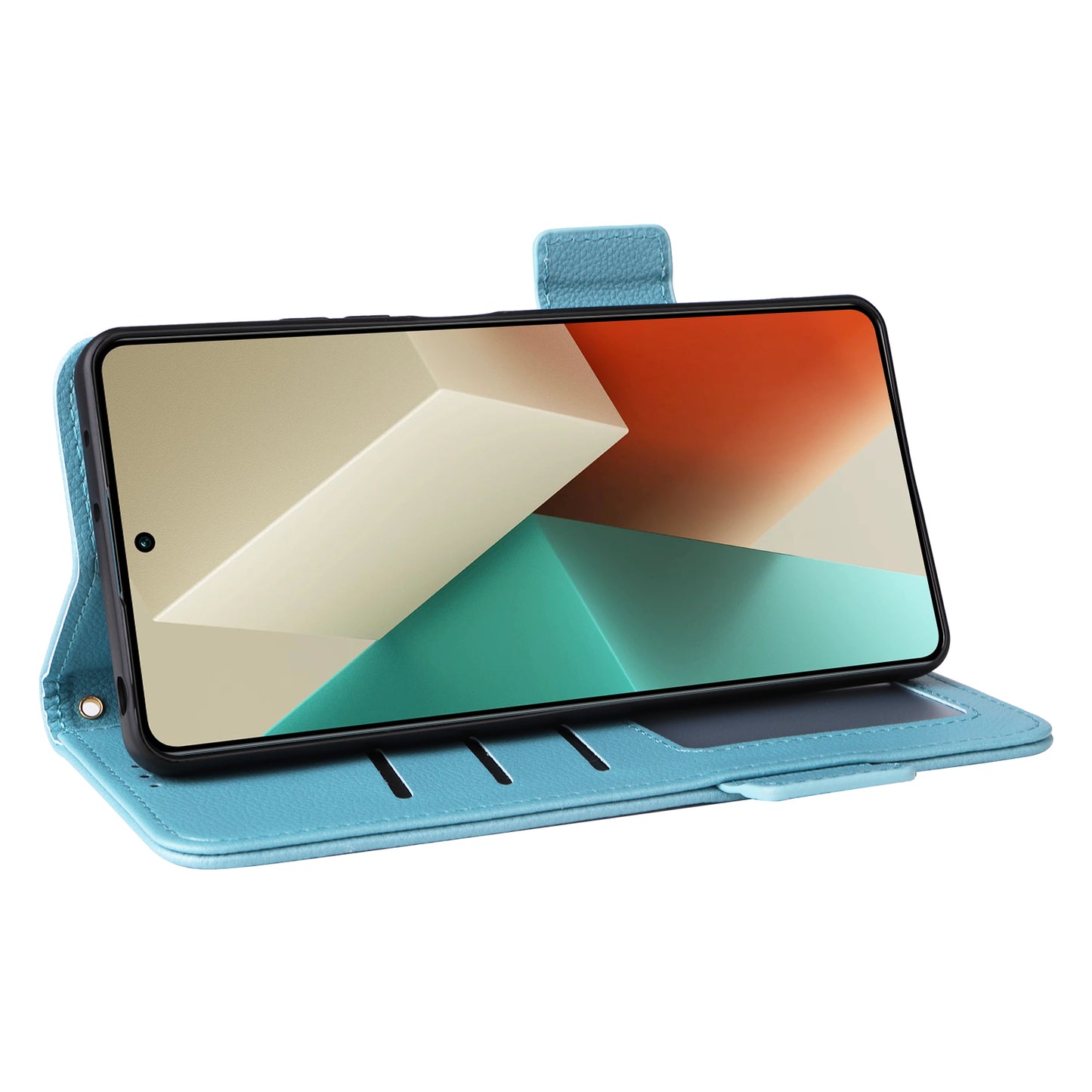 For Xiaomi Redmi Note 13 5G Cover Leather Wallet Stand Cell Phone Case with Strap - Baby Blue
