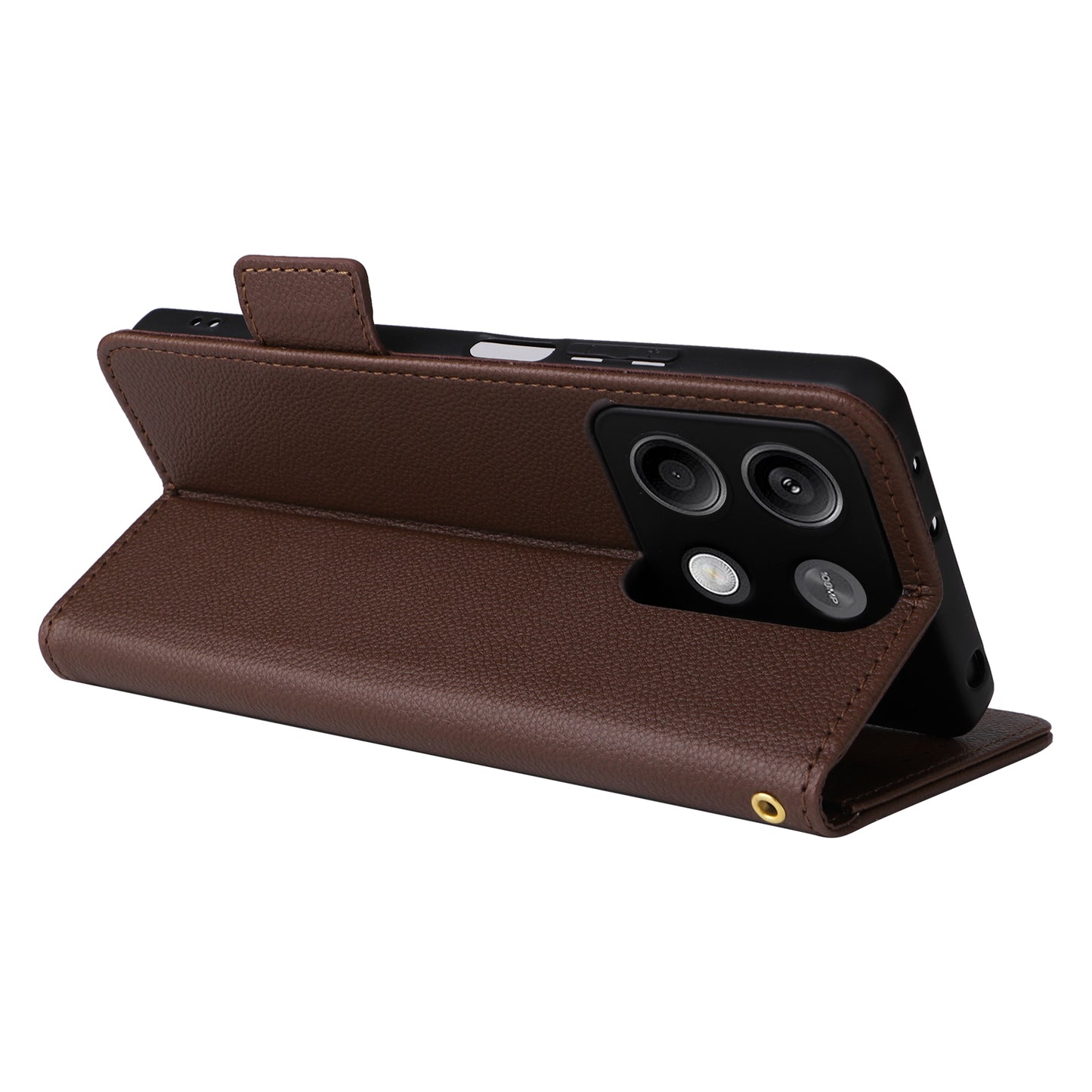 For Xiaomi Redmi Note 13 5G Cover Leather Wallet Stand Cell Phone Case with Strap - Brown