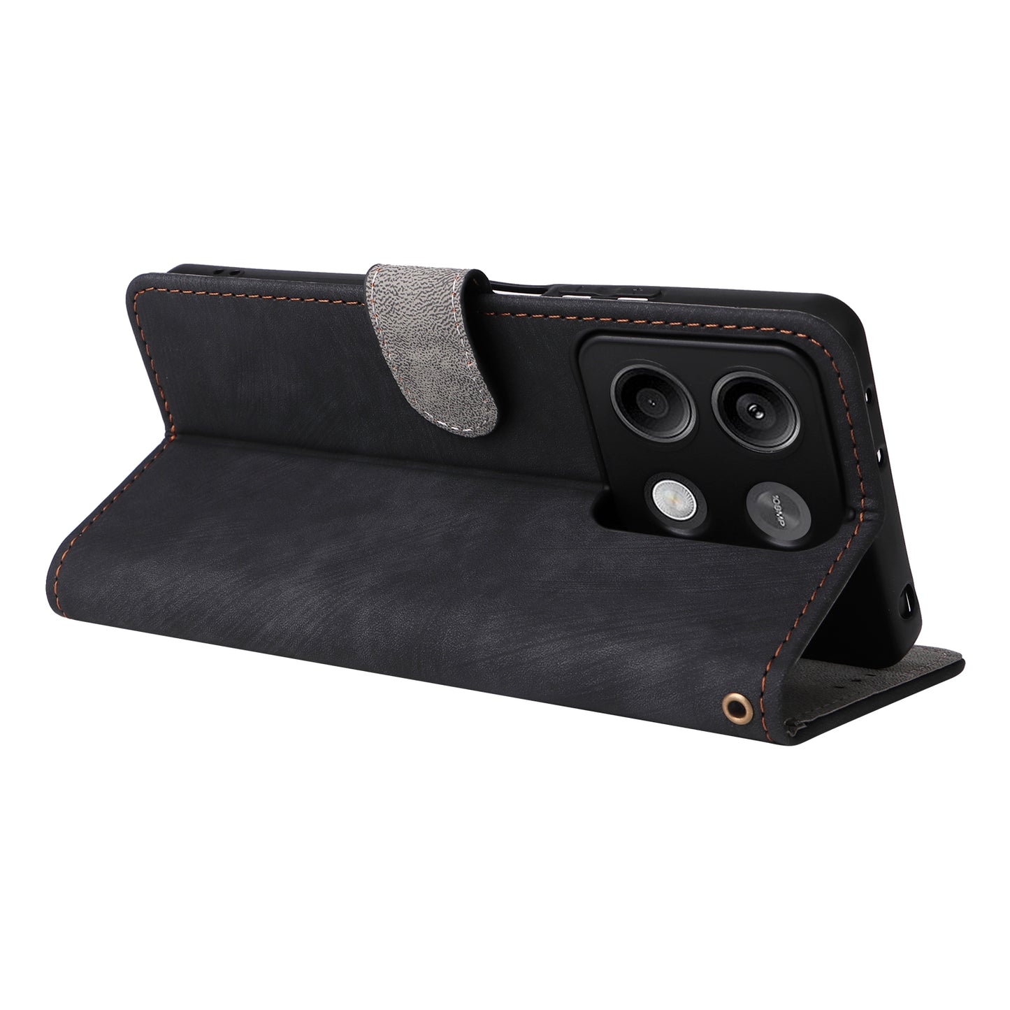 For Xiaomi Redmi Note 13 5G Cell Phone Case RFID Blocking Protective Cover with Strap - Black