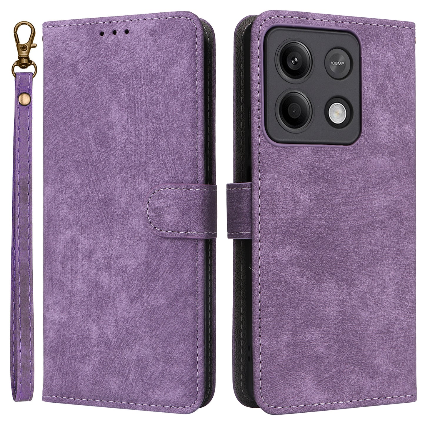 For Xiaomi Redmi Note 13 5G Cell Phone Case RFID Blocking Protective Cover with Strap - Purple