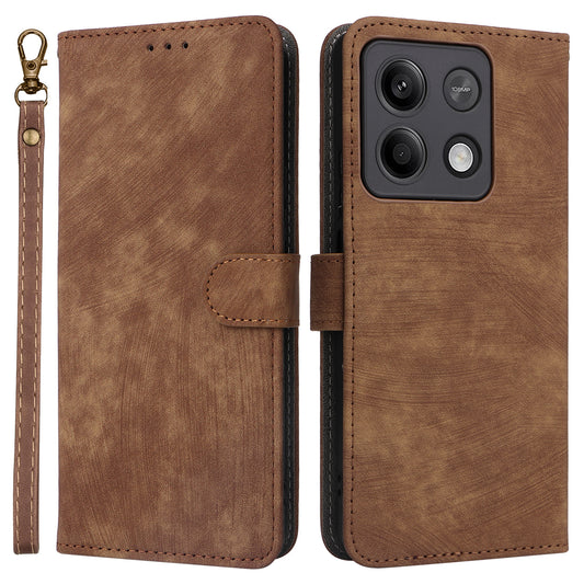 For Xiaomi Redmi Note 13 5G Cell Phone Case RFID Blocking Protective Cover with Strap - Brown