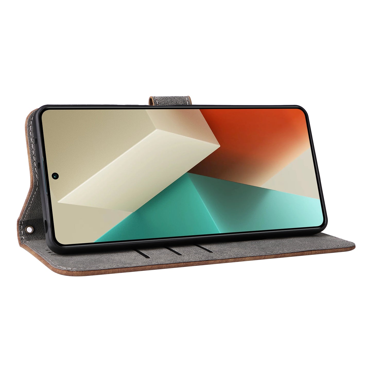 For Xiaomi Redmi Note 13 5G Cell Phone Case RFID Blocking Protective Cover with Strap - Brown