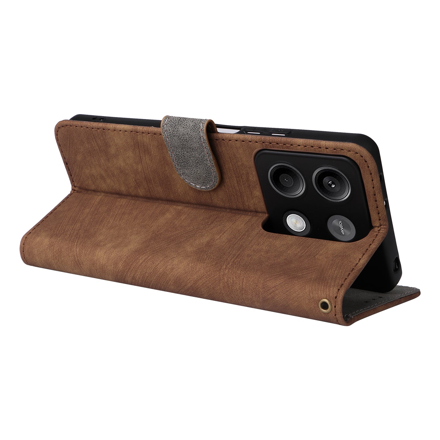 For Xiaomi Redmi Note 13 5G Cell Phone Case RFID Blocking Protective Cover with Strap - Brown