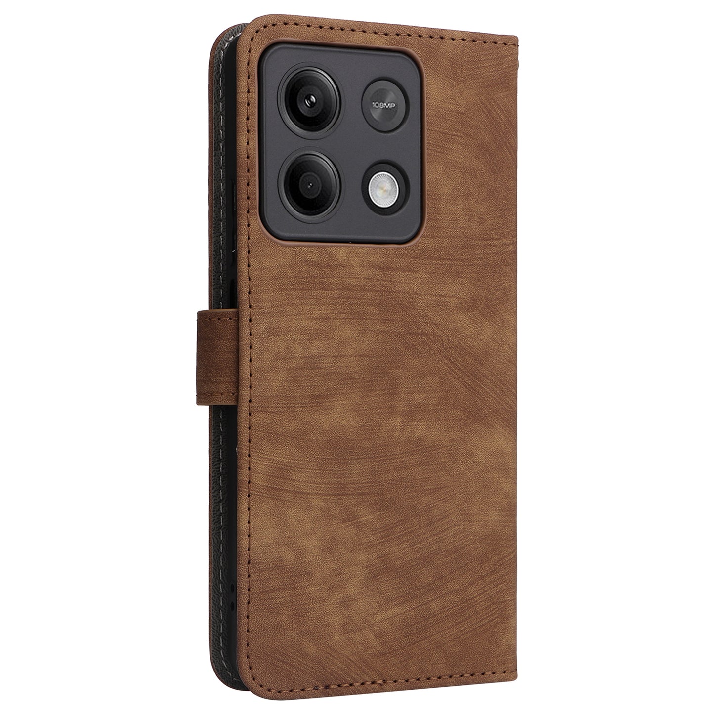 For Xiaomi Redmi Note 13 5G Cell Phone Case RFID Blocking Protective Cover with Strap - Brown