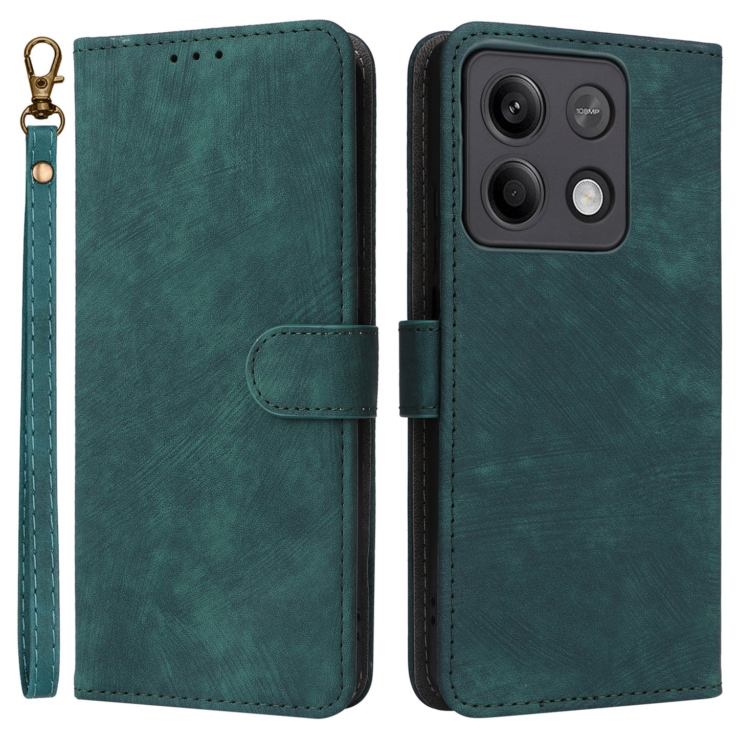 For Xiaomi Redmi Note 13 5G Cell Phone Case RFID Blocking Protective Cover with Strap - Green