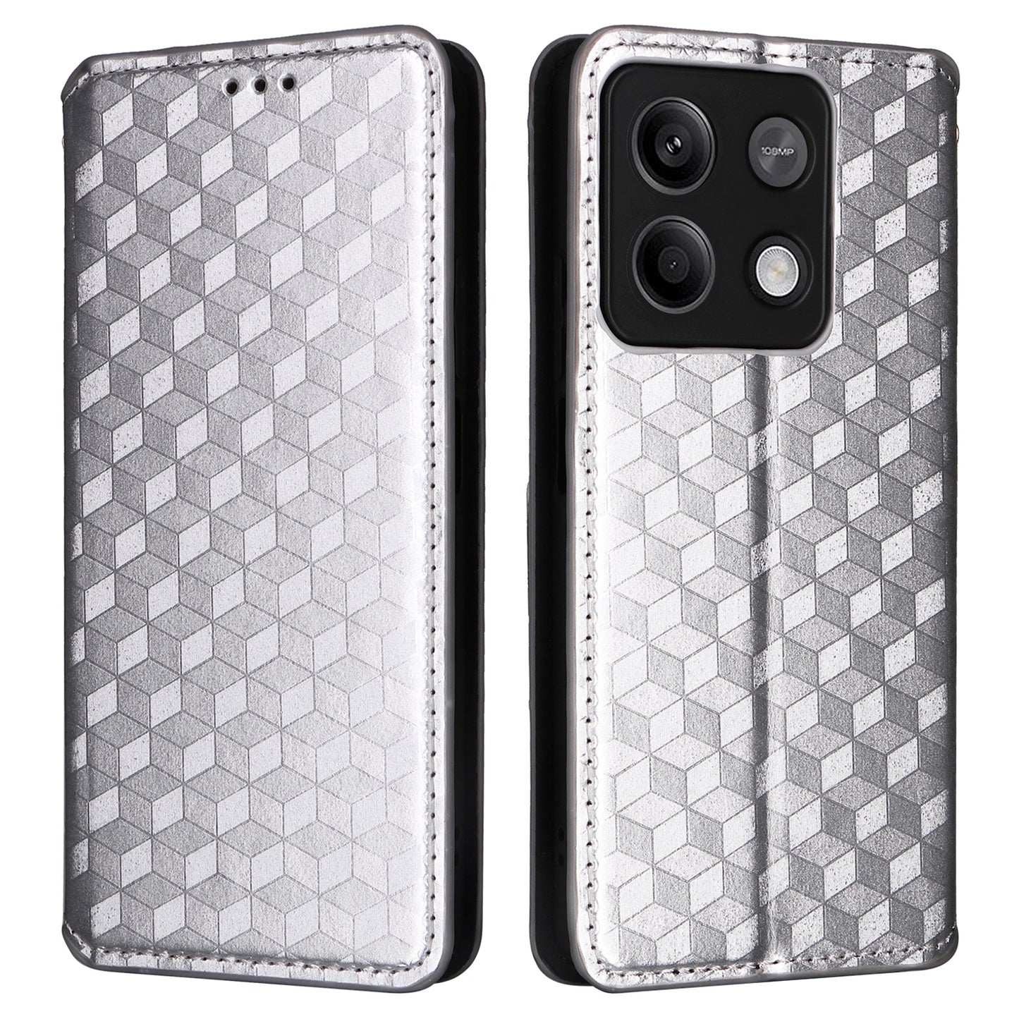 For Xiaomi Redmi Note 13 5G Cover Magnetic Closing Leather Wallet Cell Phone Case - Silver
