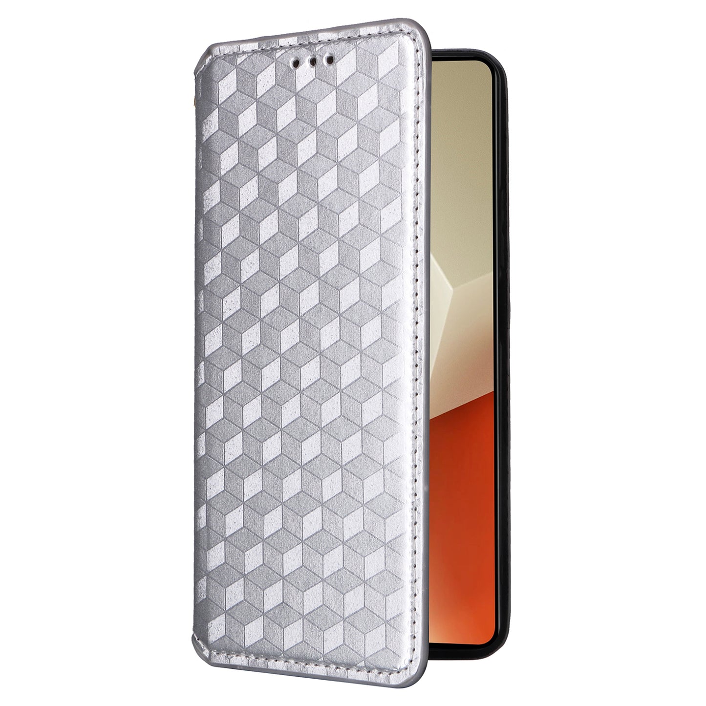 For Xiaomi Redmi Note 13 5G Cover Magnetic Closing Leather Wallet Cell Phone Case - Silver