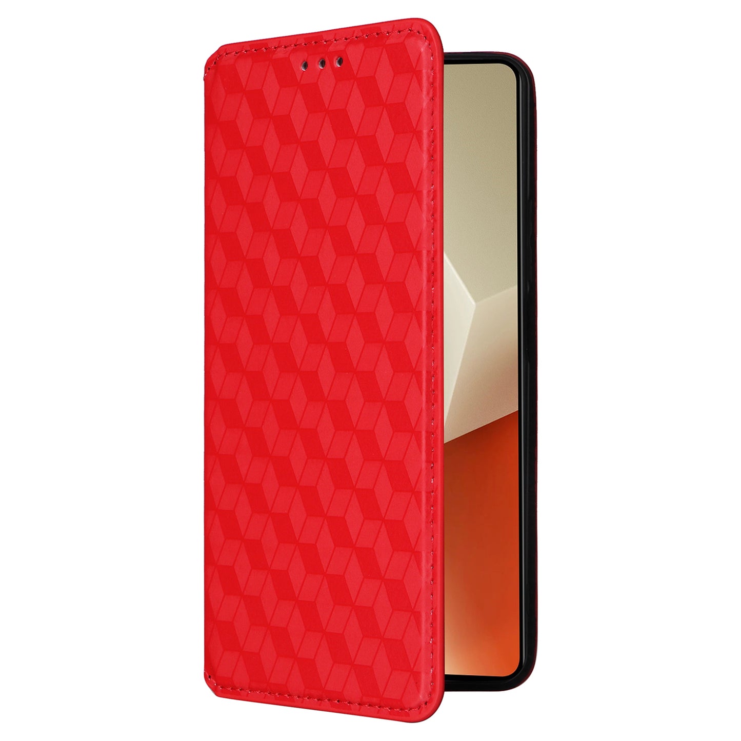 For Xiaomi Redmi Note 13 5G Cover Magnetic Closing Leather Wallet Cell Phone Case - Red
