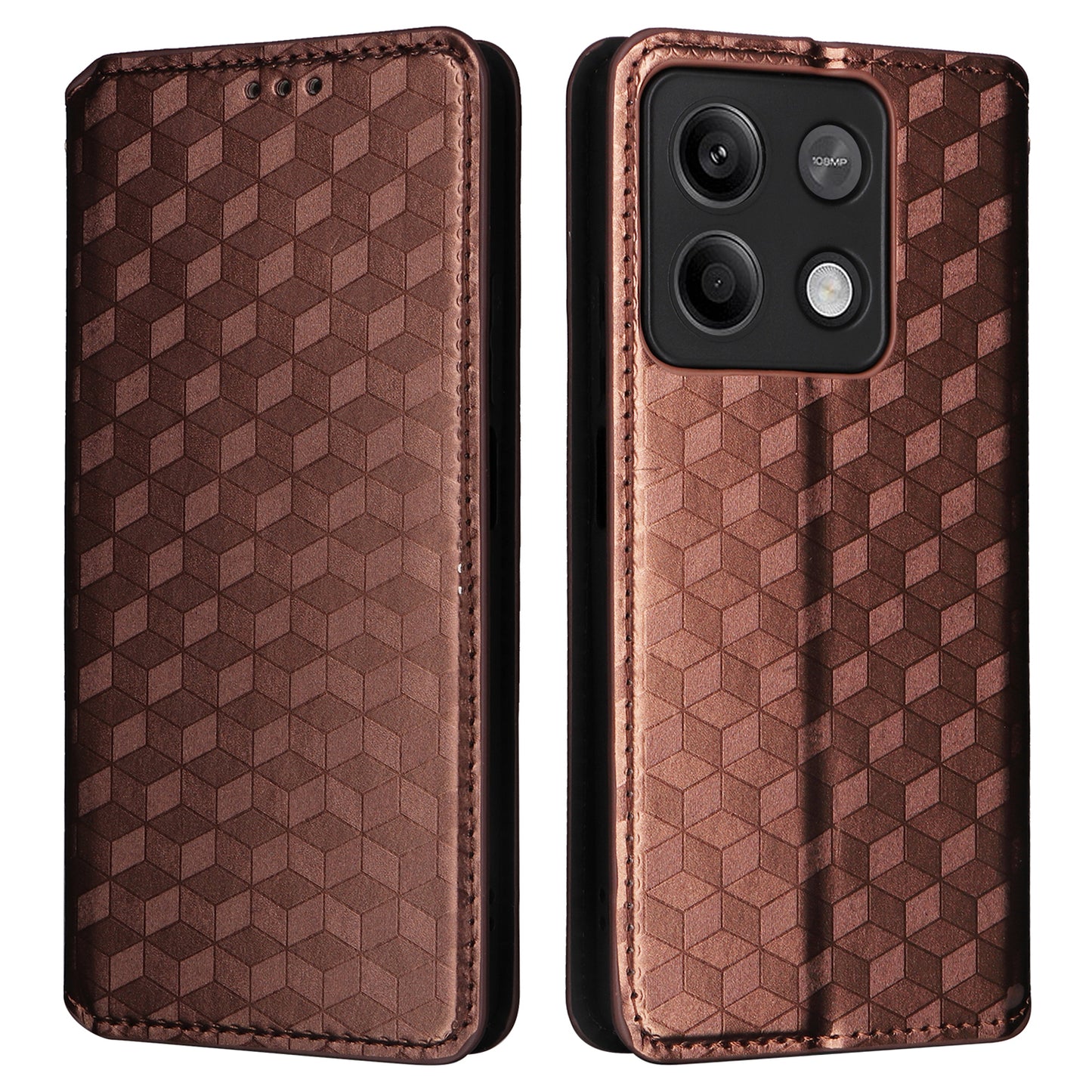 For Xiaomi Redmi Note 13 5G Cover Magnetic Closing Leather Wallet Cell Phone Case - Brown