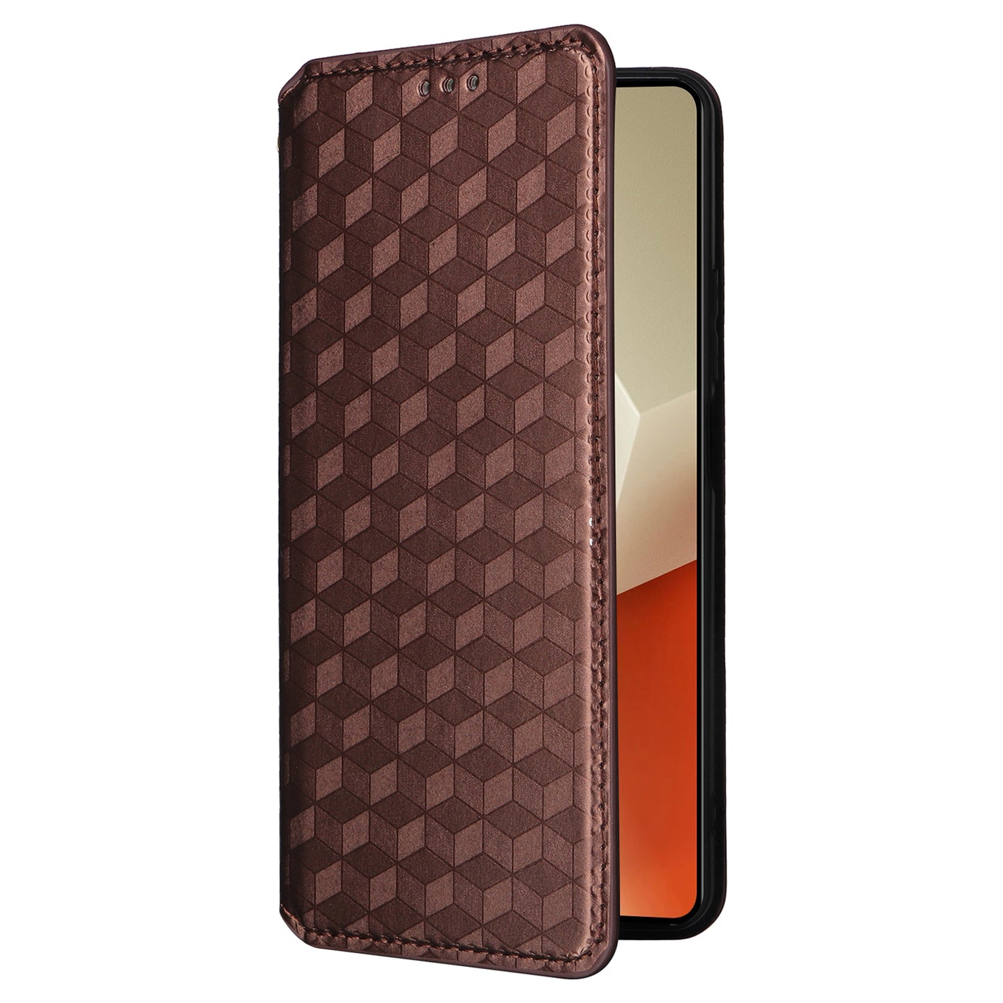 For Xiaomi Redmi Note 13 5G Cover Magnetic Closing Leather Wallet Cell Phone Case - Brown