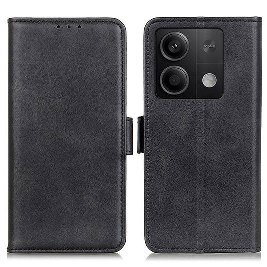 For Xiaomi Redmi Note 13 5G / 13 5G (China) Leather Case Magnetic Clasp Wallet Phone Cover - Black