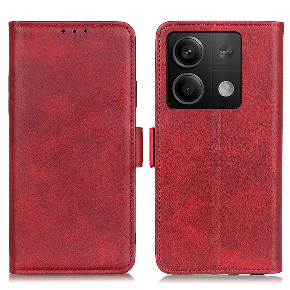 For Xiaomi Redmi Note 13 5G / 13 5G (China) Leather Case Magnetic Clasp Wallet Phone Cover - Red