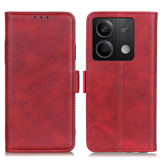 For Xiaomi Redmi Note 13 5G / 13 5G (China) Leather Case Magnetic Clasp Wallet Phone Cover - Red