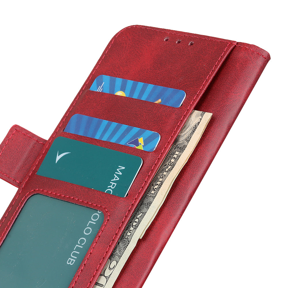 For Xiaomi Redmi Note 13 5G / 13 5G (China) Leather Case Magnetic Clasp Wallet Phone Cover - Red