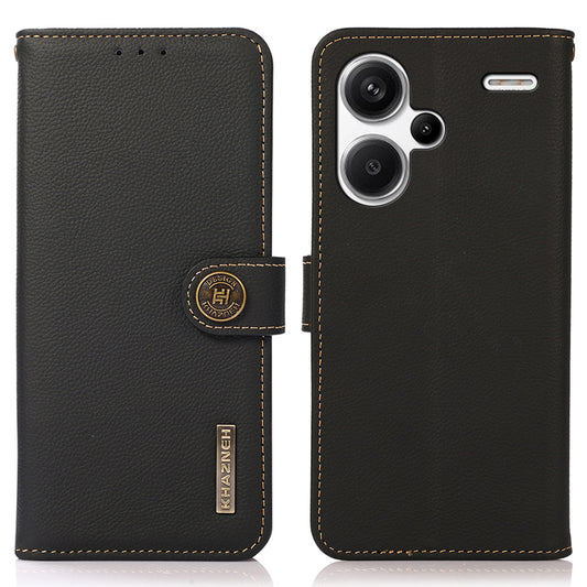 KHAZNEH For Xiaomi Redmi Note 13 Pro+ 5G Cell Phone Case Genuine Cow Leather Wallet Stand Protective Cover - Black