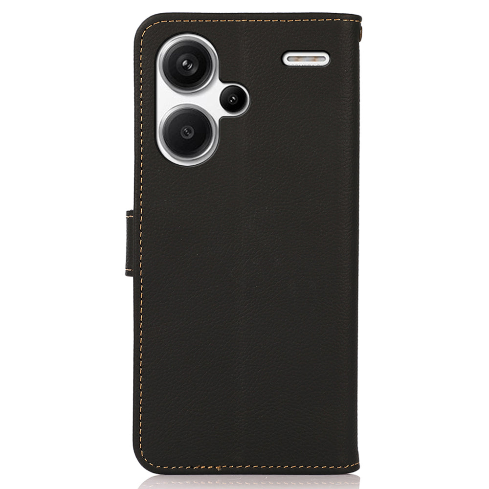 KHAZNEH For Xiaomi Redmi Note 13 Pro+ 5G Cell Phone Case Genuine Cow Leather Wallet Stand Protective Cover - Black