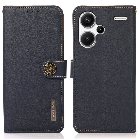 KHAZNEH For Xiaomi Redmi Note 13 Pro+ 5G Cell Phone Case Genuine Cow Leather Wallet Stand Protective Cover - Blue