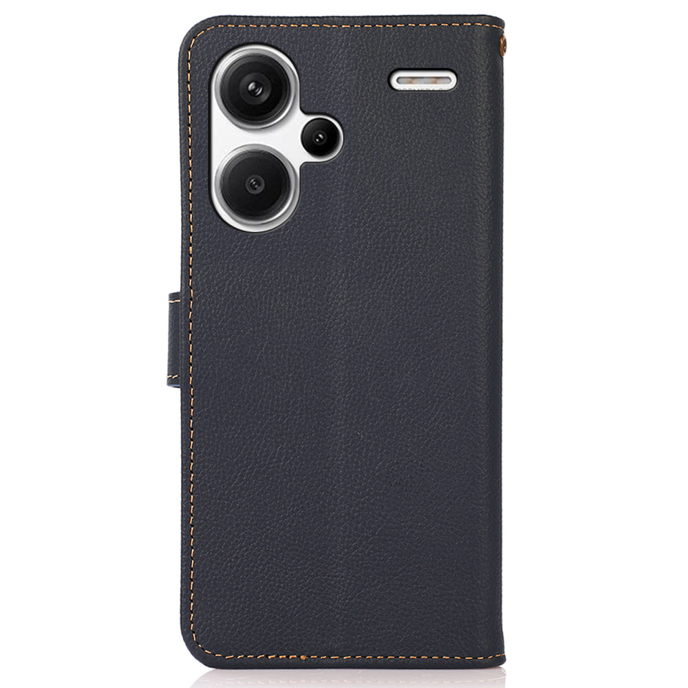 KHAZNEH For Xiaomi Redmi Note 13 Pro+ 5G Cell Phone Case Genuine Cow Leather Wallet Stand Protective Cover - Blue