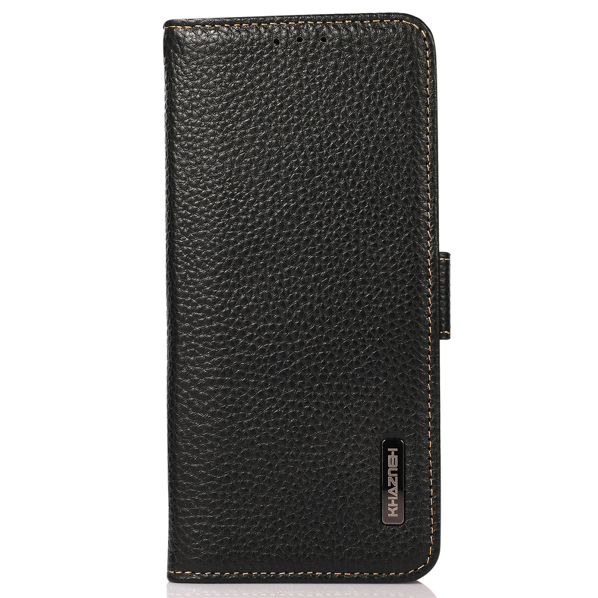 KHAZNEH For Xiaomi Redmi Note 13 5G / 13 5G (China) Phone Case RFID Blocking Genuine Cow Leather Cover - Black