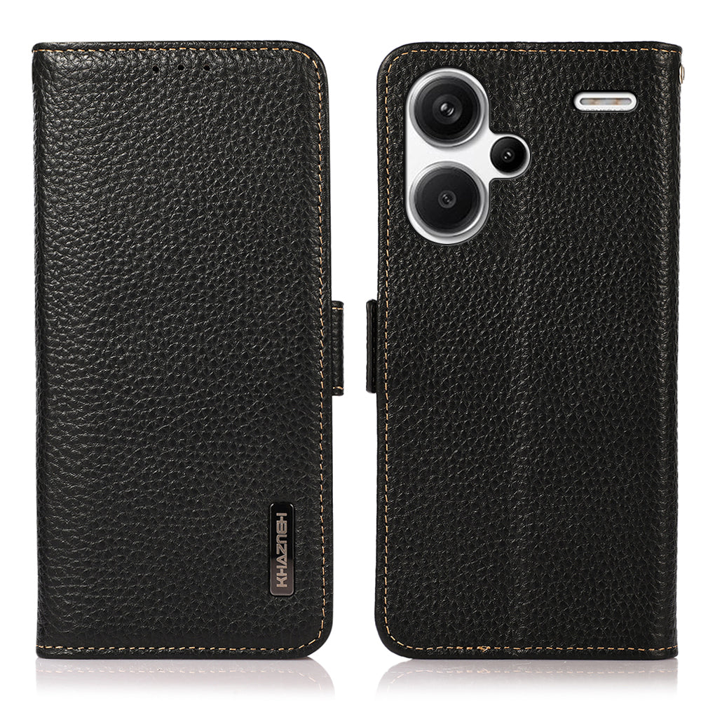 KHAZNEH For Xiaomi Redmi Note 13 Pro+ 5G Wallet Phone Case RFID Blocking Stand View Cover - Black