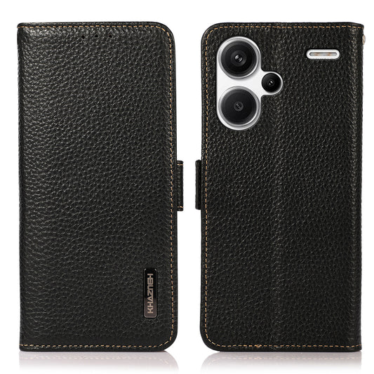 KHAZNEH For Xiaomi Redmi Note 13 Pro+ 5G Wallet Phone Case RFID Blocking Stand View Cover - Black