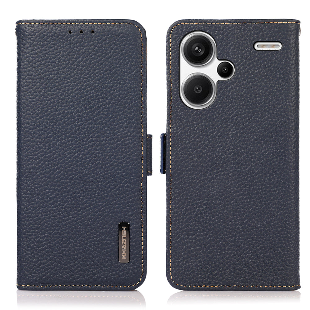 KHAZNEH For Xiaomi Redmi Note 13 Pro+ 5G Wallet Phone Case RFID Blocking Stand View Cover - Blue