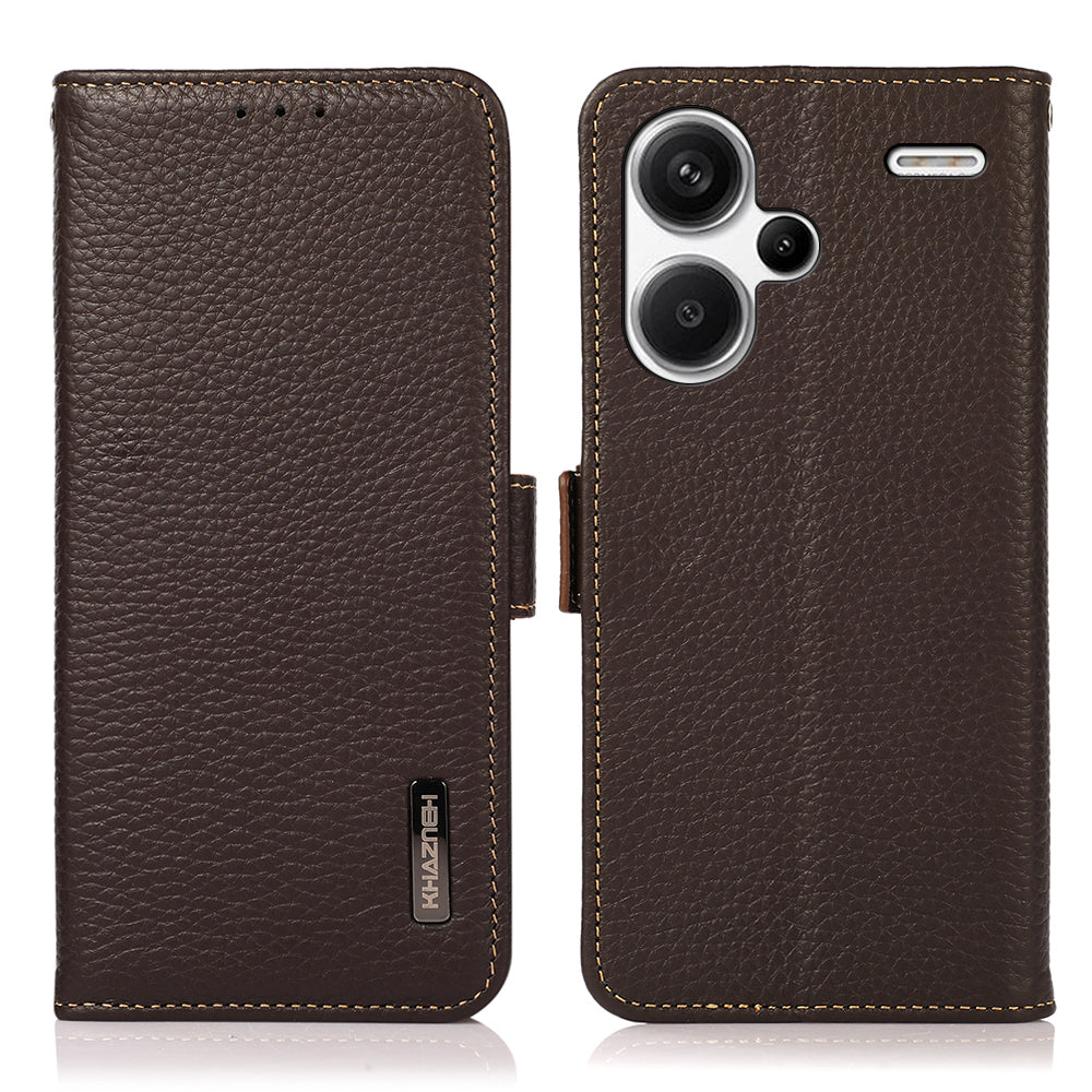 KHAZNEH For Xiaomi Redmi Note 13 Pro+ 5G Wallet Phone Case RFID Blocking Stand View Cover - Brown