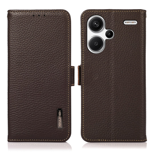 KHAZNEH For Xiaomi Redmi Note 13 Pro+ 5G Wallet Phone Case RFID Blocking Stand View Cover - Brown