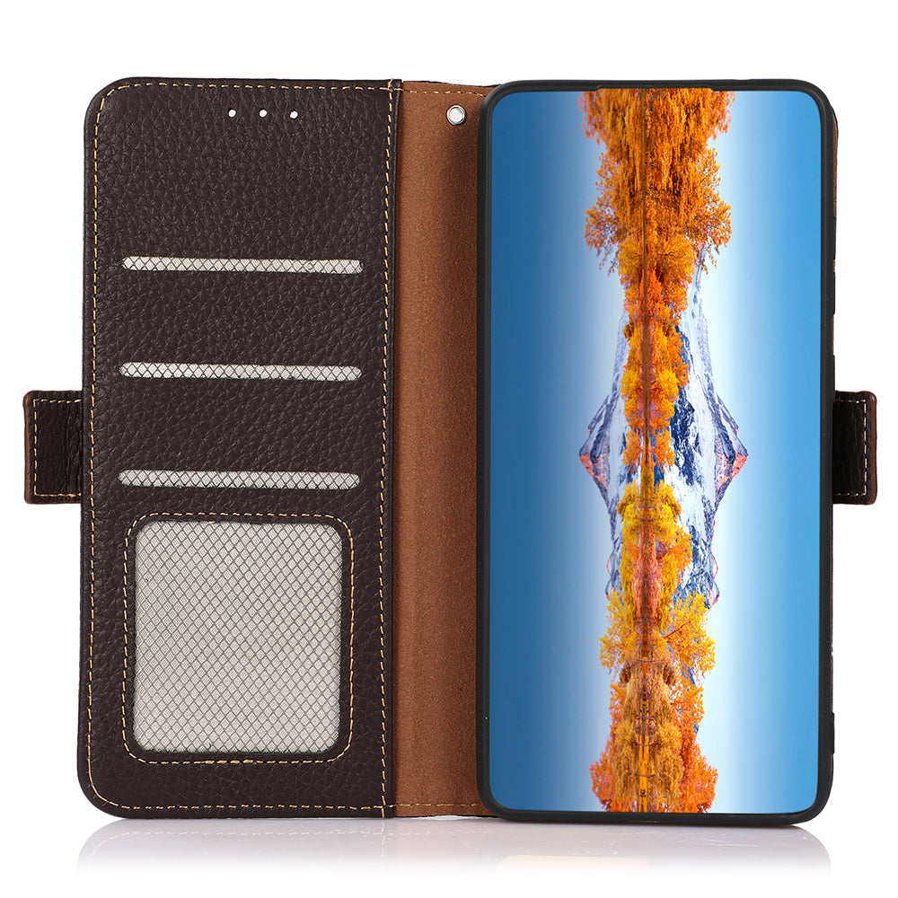 KHAZNEH For Xiaomi Redmi Note 13 Pro+ 5G Wallet Phone Case RFID Blocking Stand View Cover - Brown