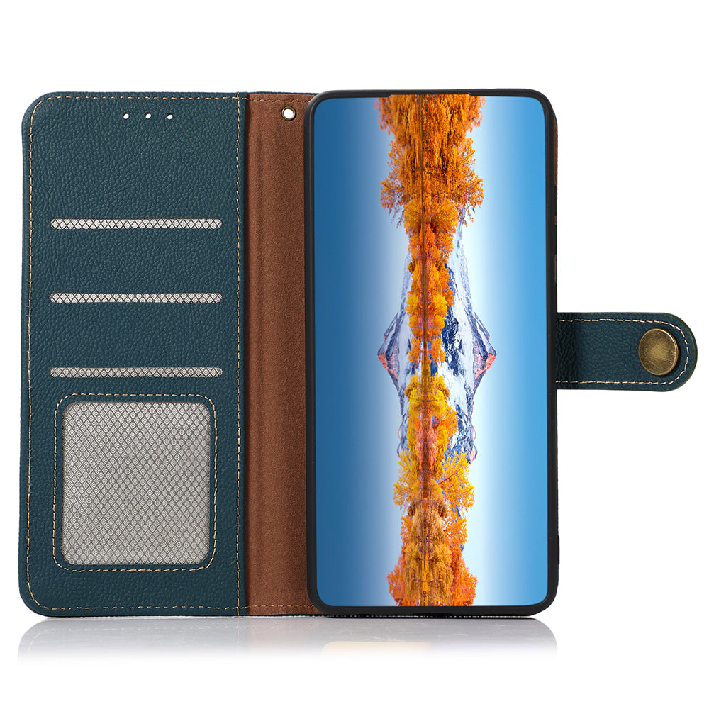 KHAZNEH For Xiaomi Redmi Note 13 5G / 13 5G (China) Case Wallet Stand Genuine Cow Leather Smartphone Cover - Green