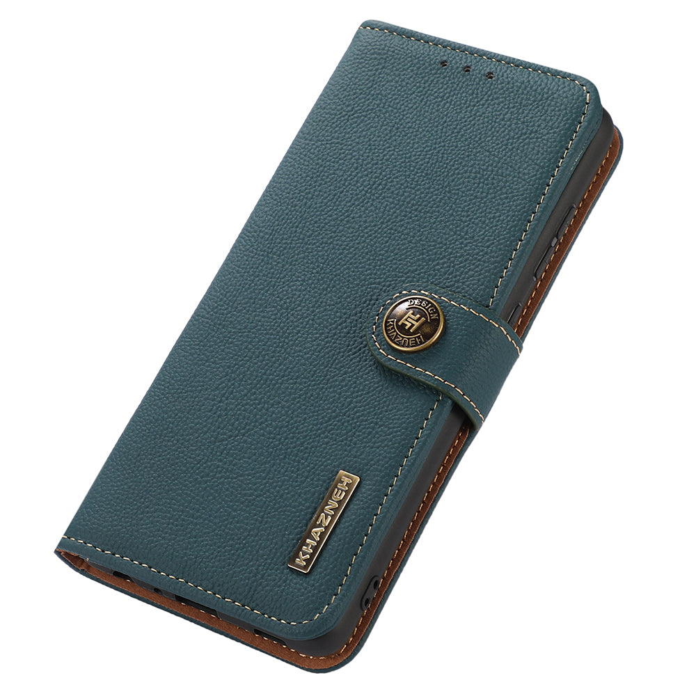 KHAZNEH For Xiaomi Redmi Note 13 5G / 13 5G (China) Case Wallet Stand Genuine Cow Leather Smartphone Cover - Green