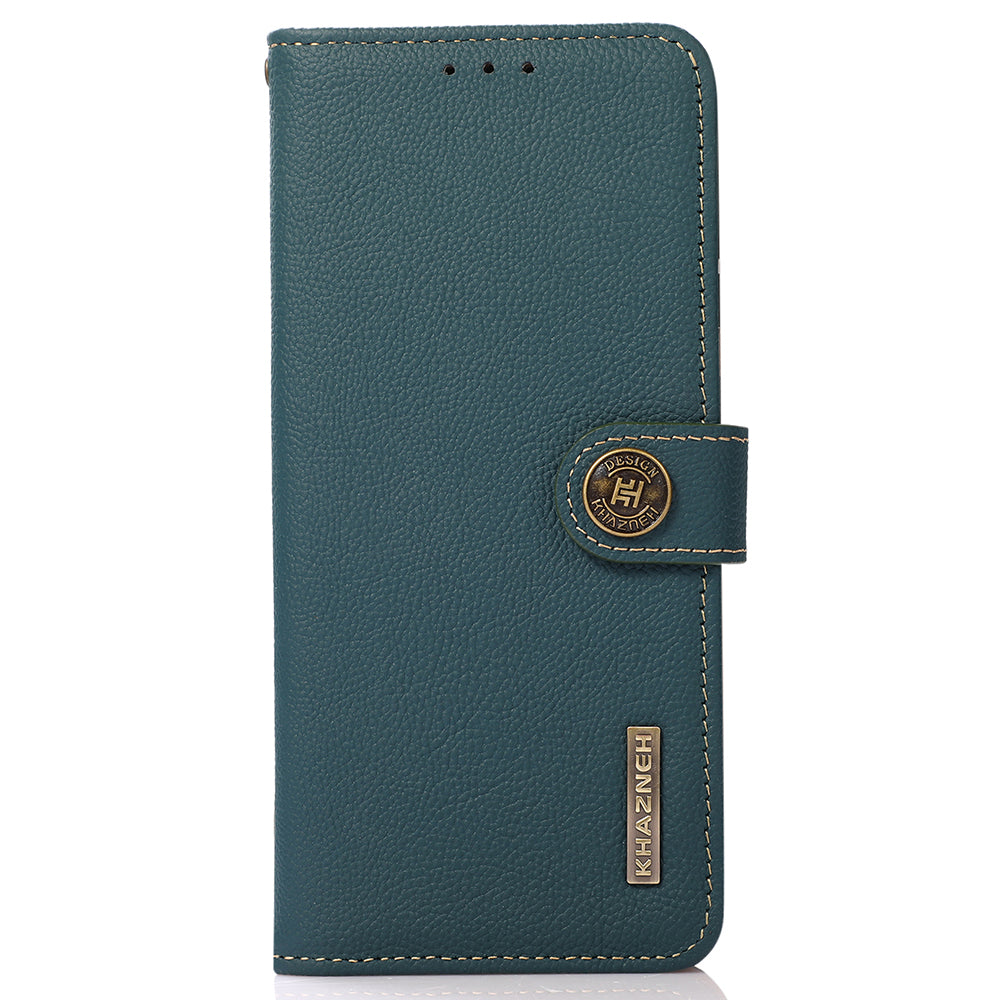 KHAZNEH For Xiaomi Redmi Note 13 5G / 13 5G (China) Case Wallet Stand Genuine Cow Leather Smartphone Cover - Green