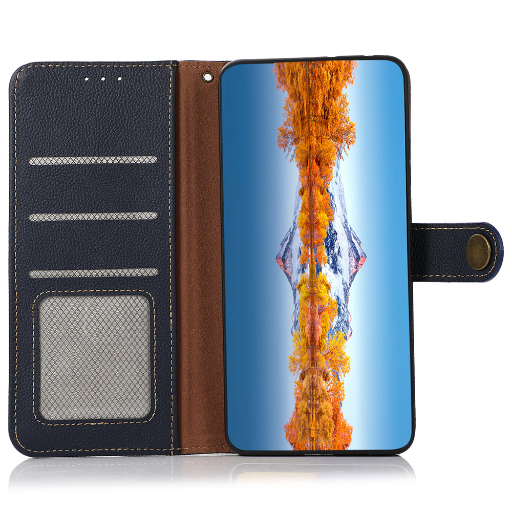 KHAZNEH For Xiaomi Redmi Note 13 5G/13 5G (China) Case Wallet Stand Genuine Cow Leather Smartphone Cover - Blue