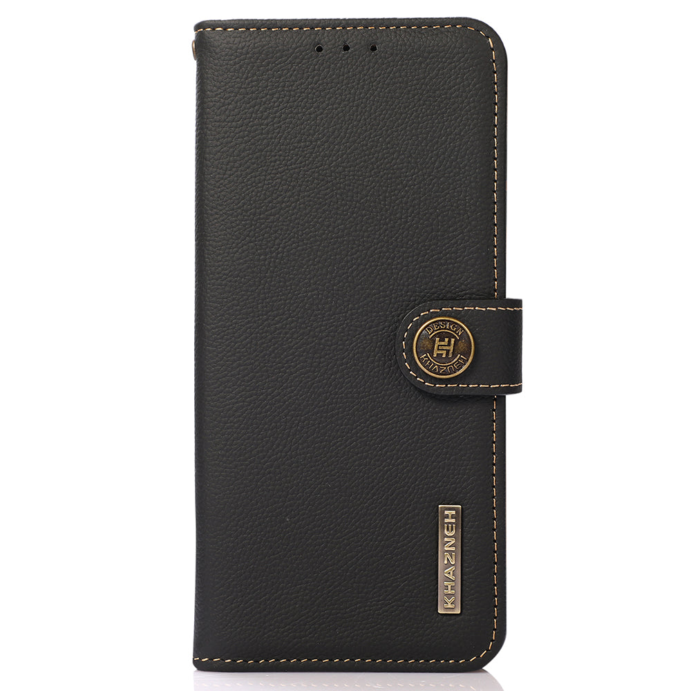 KHAZNEH For Xiaomi Redmi Note 13 5G/13 5G (China) Case Wallet Stand Genuine Cow Leather Smartphone Cover - Black