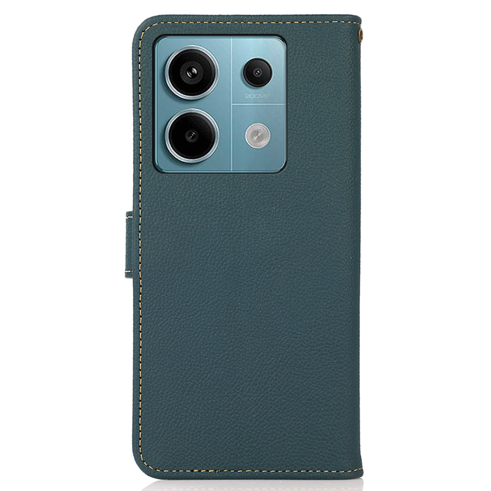 KHAZNEH For Xiaomi Redmi Note 13 Pro 5G / Poco X6 5G Case RFID Blocking Genuine Cow Leather Card Slot Phone Cover - Green
