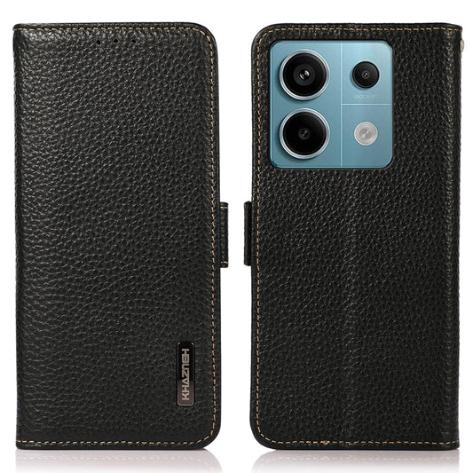 KHAZNEH For Xiaomi Redmi Note 13 Pro 5G / Poco X6 5G Case Litchi Texture RFID Blocking Phone Protector - Black