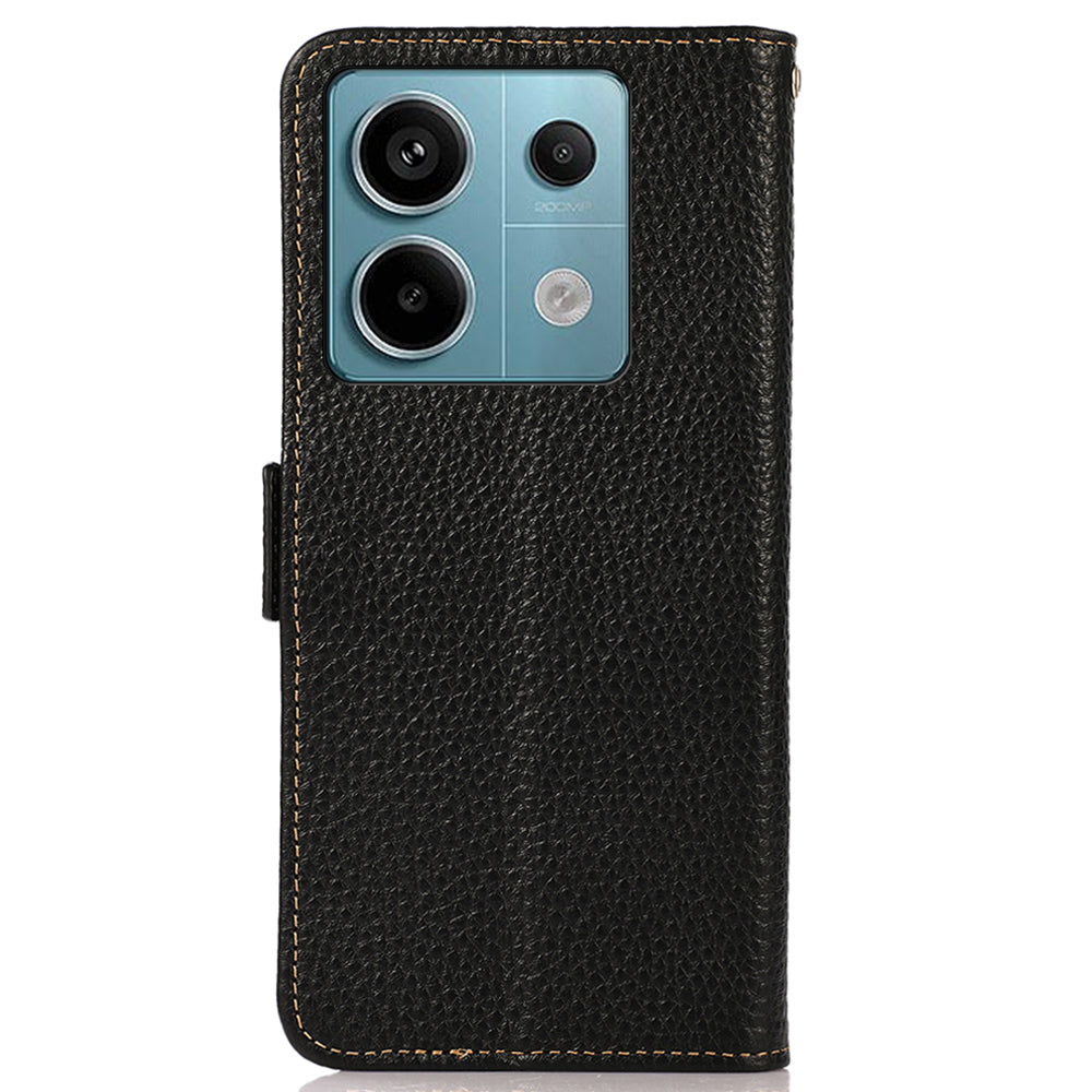 KHAZNEH For Xiaomi Redmi Note 13 Pro 5G / Poco X6 5G Case Litchi Texture RFID Blocking Phone Protector - Black