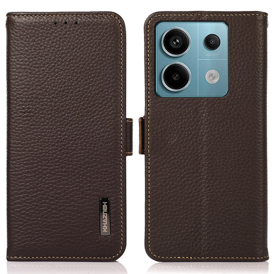 KHAZNEH For Xiaomi Redmi Note 13 Pro 5G / Poco X6 5G Case Litchi Texture RFID Blocking Phone Protector - Brown