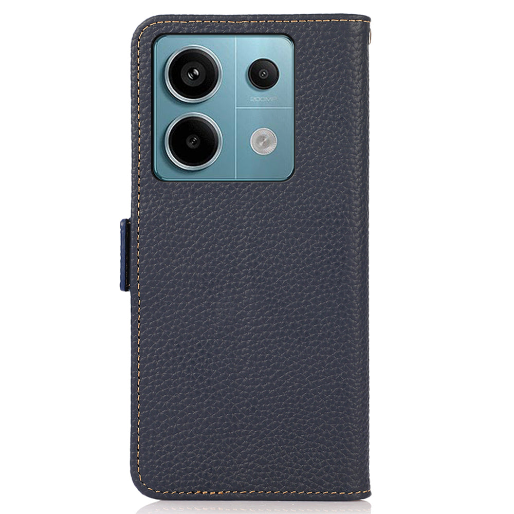 KHAZNEH For Xiaomi Redmi Note 13 Pro 5G / Poco X6 5G Case Litchi Texture RFID Blocking Phone Protector - Blue