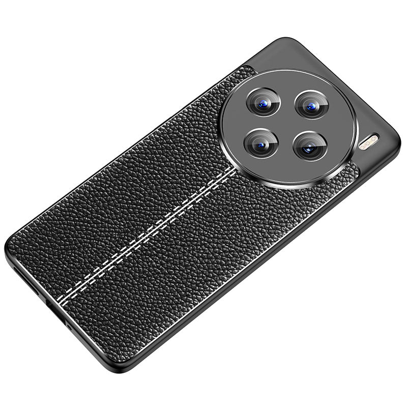 For vivo X100 5G Case Shockproof Litchi Texture TPU Mobile Phone Shell Cover - Black