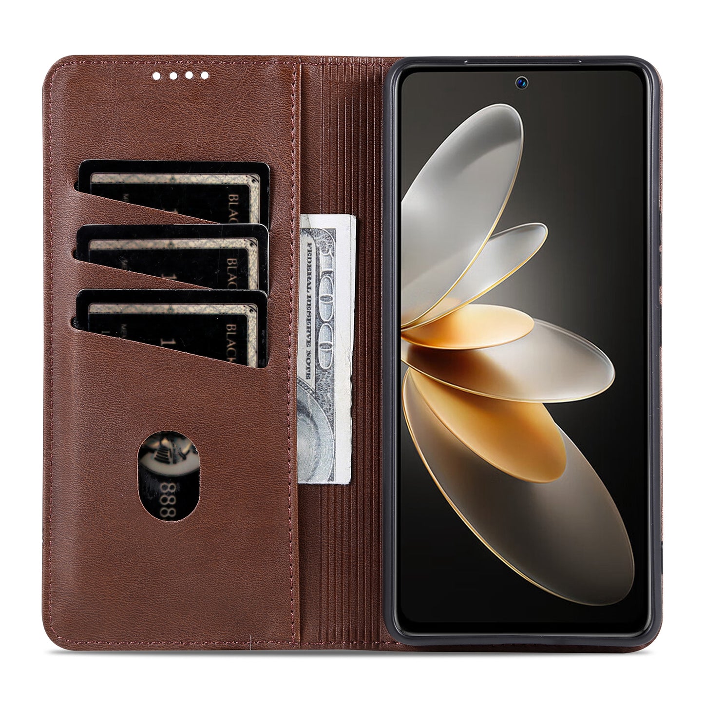 AZNS For vivo X100 5G Phone Case Flip Stand PU Leather Protective Cover - Coffee