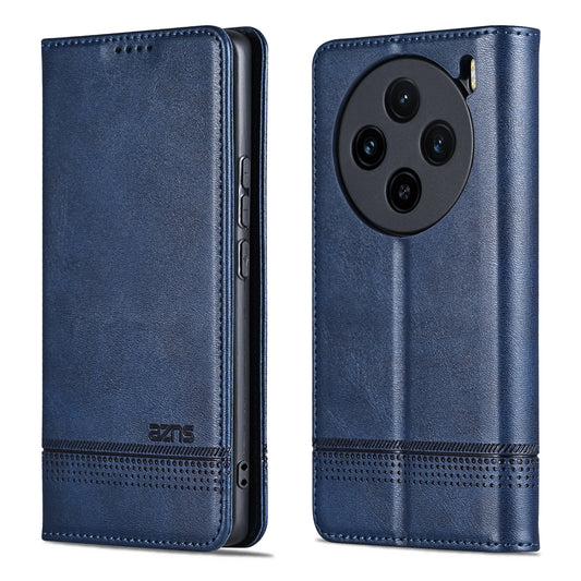 AZNS For vivo X100 5G Phone Case Flip Stand PU Leather Protective Cover - Blue