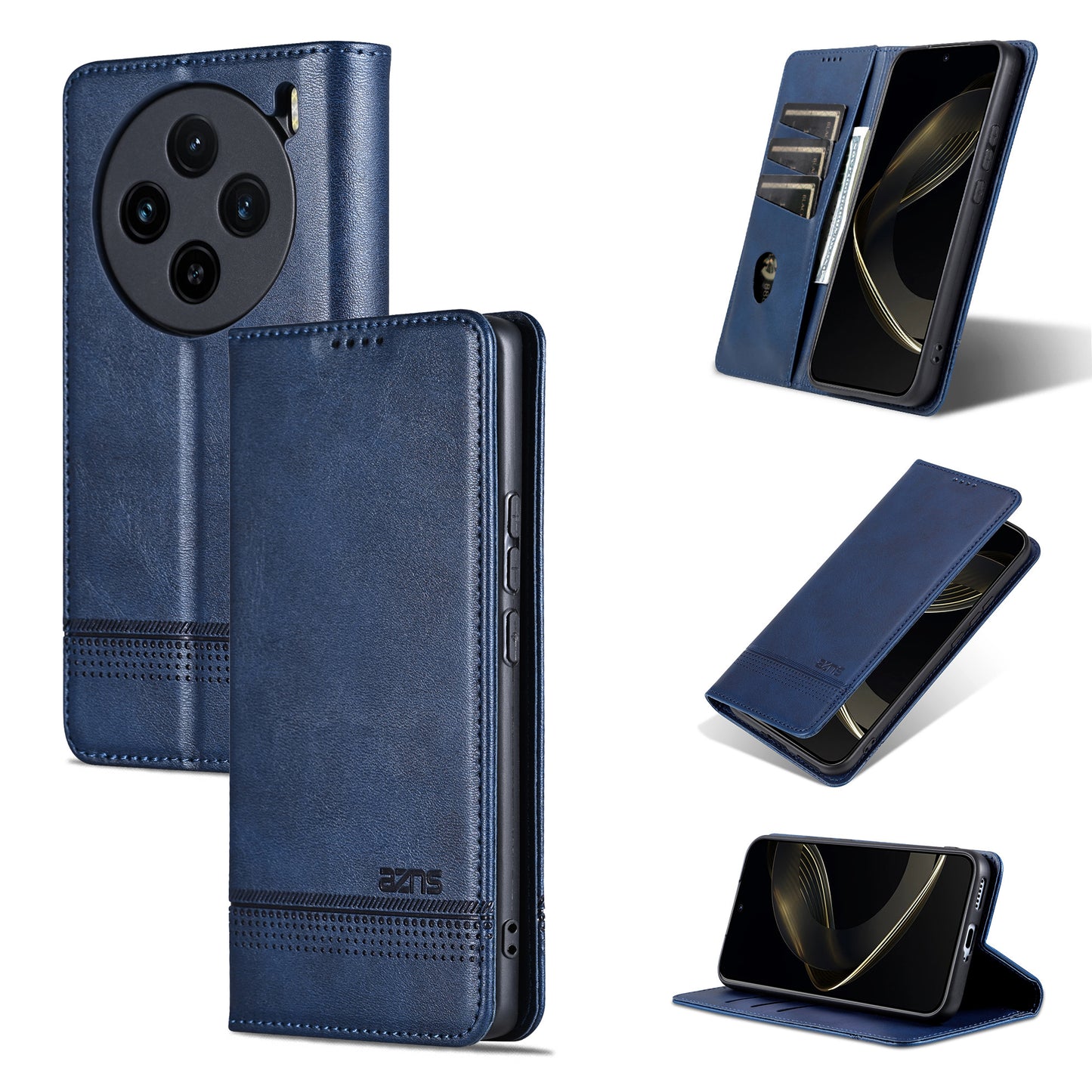 AZNS For vivo X100 5G Phone Case Flip Stand PU Leather Protective Cover - Blue