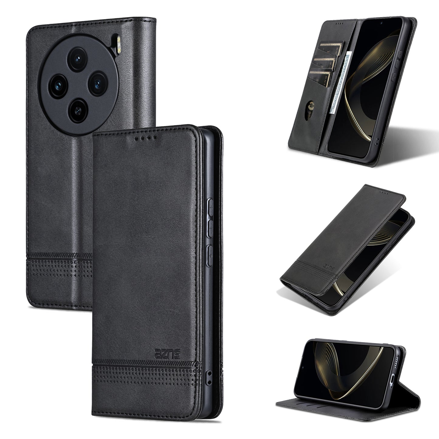 AZNS For vivo X100 5G Phone Case Flip Stand PU Leather Protective Cover - Black